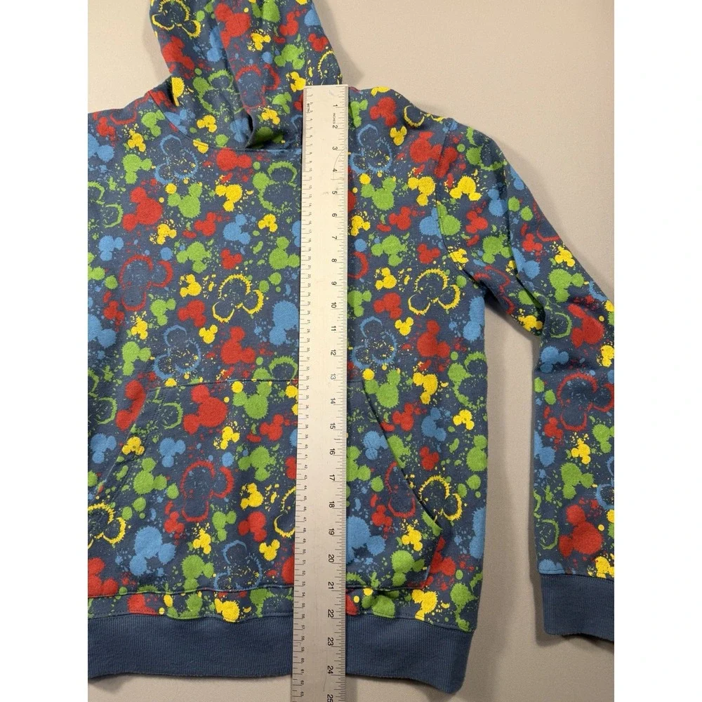 Disney Parks Ink & Paint Mickey Mouse Kids Pullover Hoodie Blue Splatter Size XL